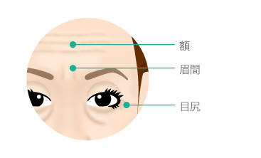 額・眉間・目尻